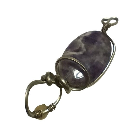 Handmade 1.75" Amethyst Wire Wrapped Pendant With Yellow Accent Bead - Picture 3 of 7